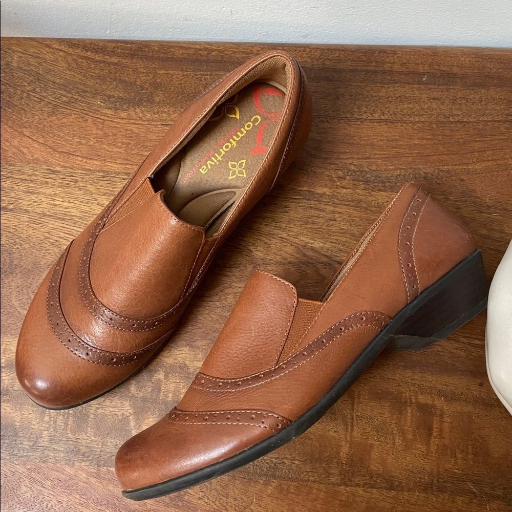 Comfortiva Cognac Brown Leather Slip-On Shoes